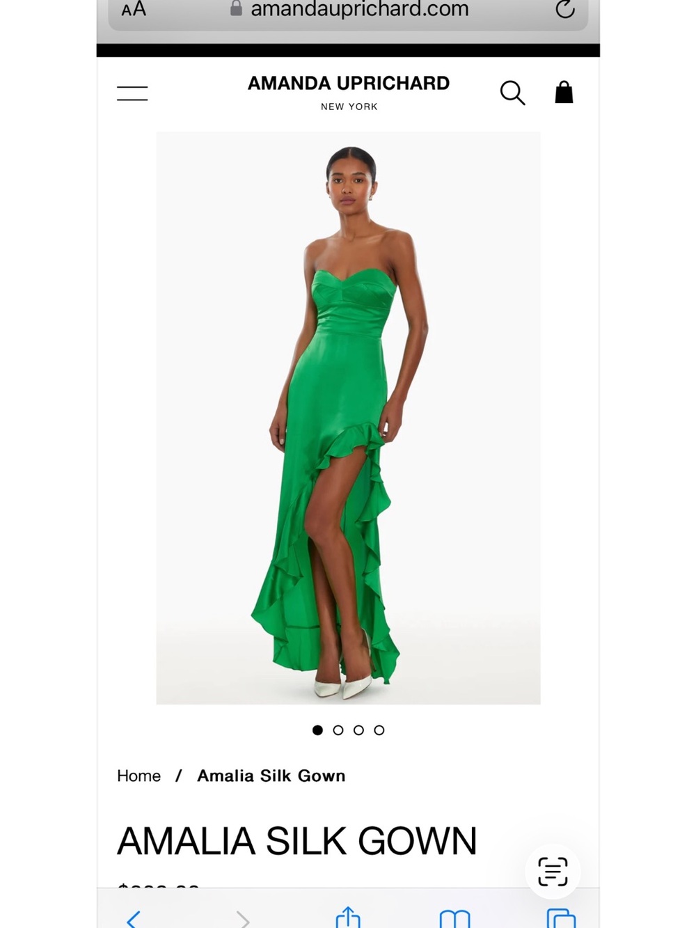 Amanda Uprichard Emerald Green Strapless Ruffle Silk Gown